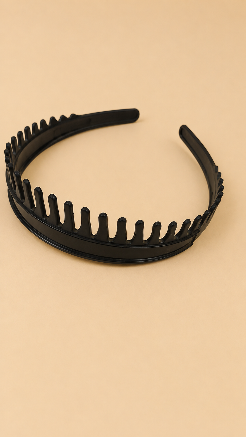 Anti-Slip Comb Teeth Hair Headband for Girls & Women – Black