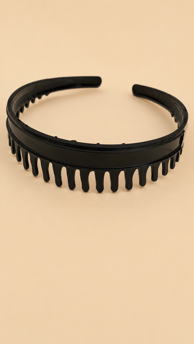 Anti-Slip Comb Teeth Hair Headband for Girls & Women – Black