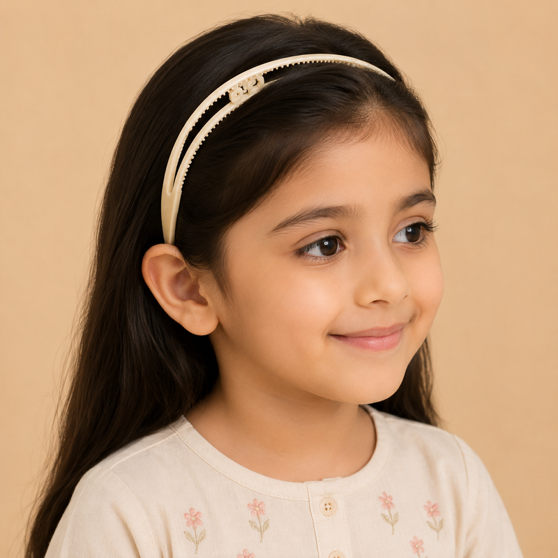 Elegant Open-Design Plastic Hair Headband for Girls & Women – Cream
