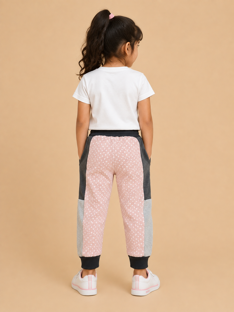 Kids Star Print Color Block Jogger Pants – Pink & Grey