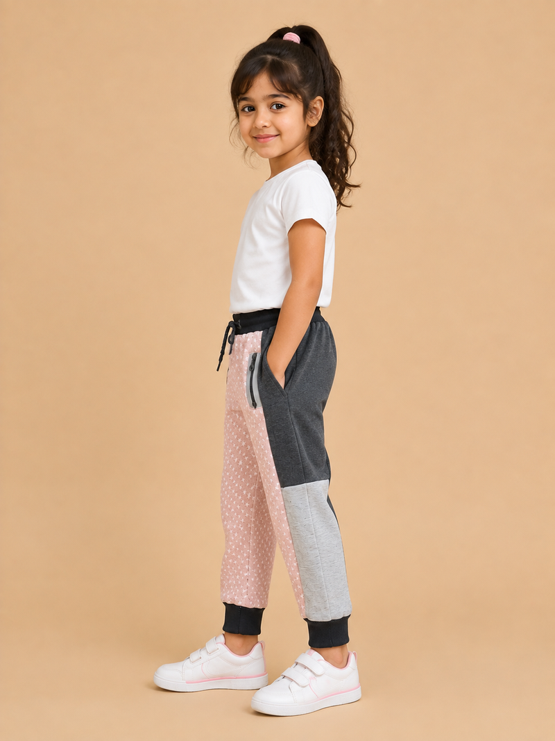 Kids Star Print Color Block Jogger Pants – Pink & Grey
