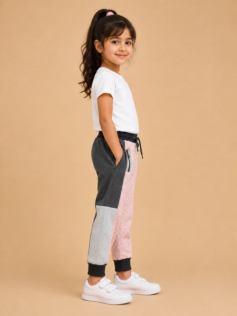 Kids Star Print Color Block Jogger Pants – Pink & Grey