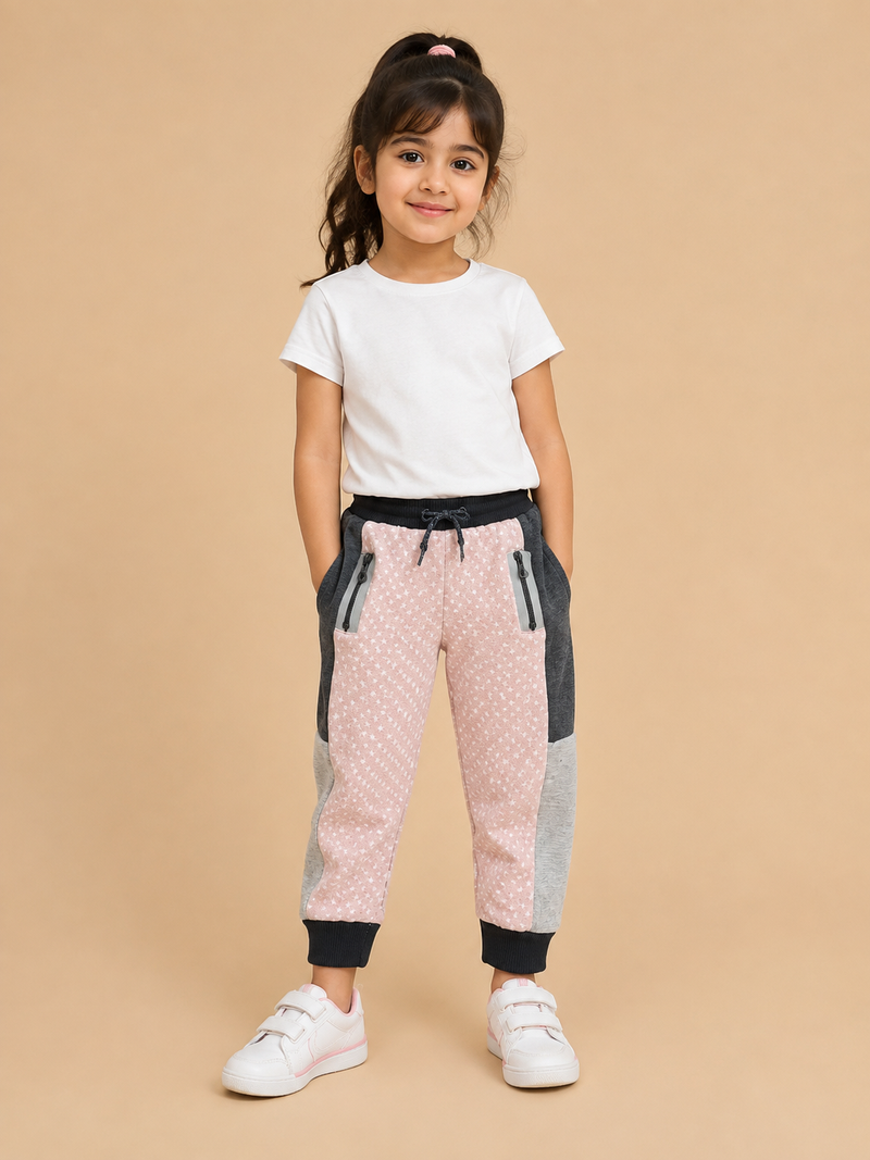 Kids Star Print Color Block Jogger Pants – Pink & Grey