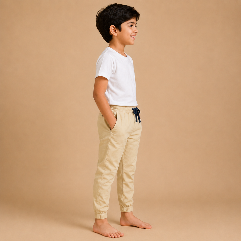 Kids Beige Casual Jogger Pants – Comfortable Everyday Trouser