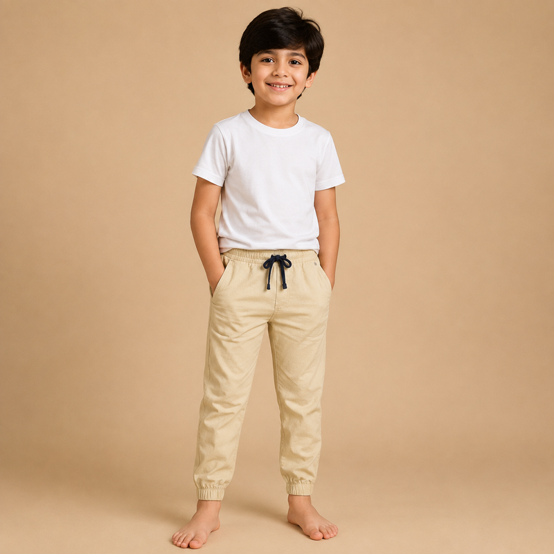 Kids Beige Casual Jogger Pants – Comfortable Everyday Trouser