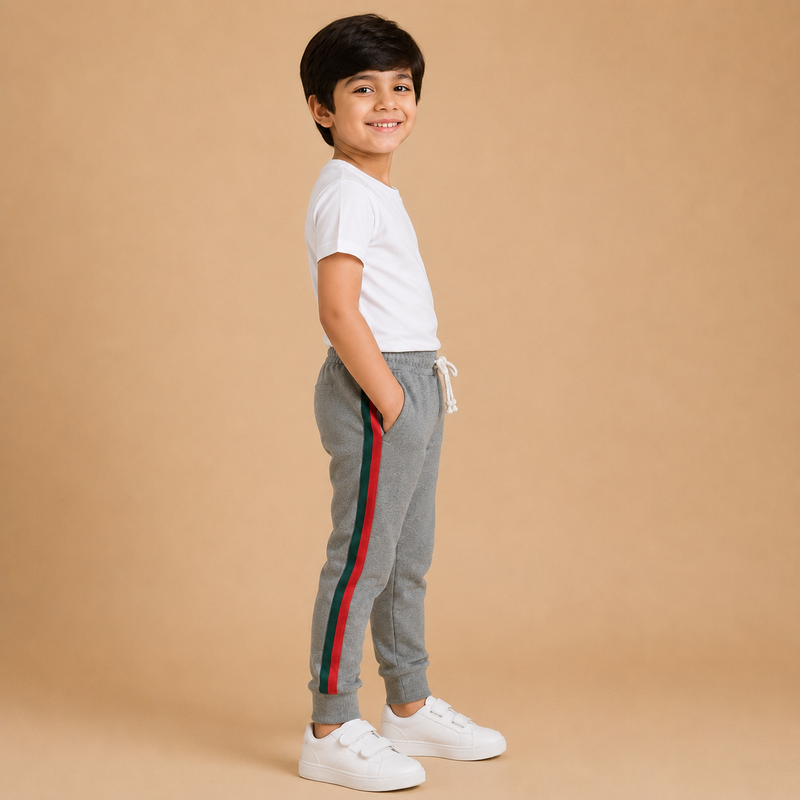 Kids Grey Side Stripe Jogger Pants – Comfortable Casual Trouser