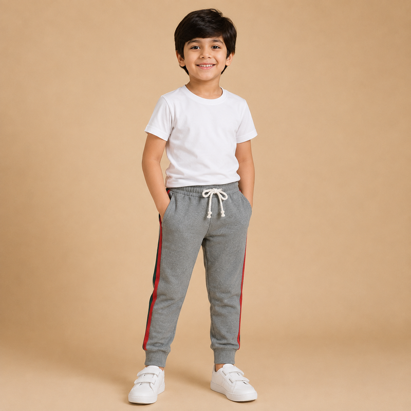 Kids Grey Side Stripe Jogger Pants – Comfortable Casual Trouser