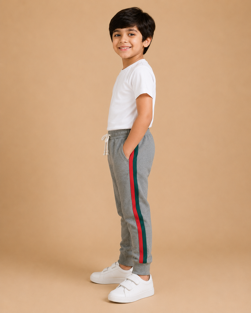 Kids Grey Side Stripe Jogger Pants – Comfortable Casual Trouser