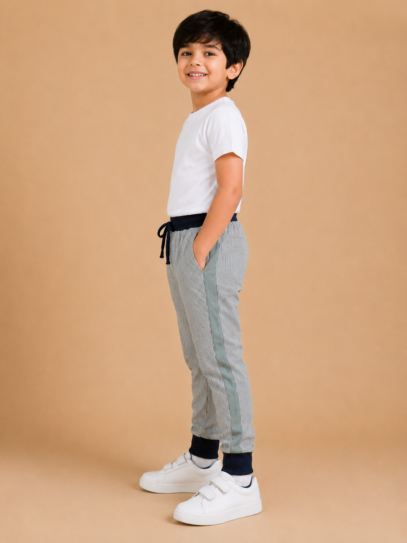 Kids Striped Jogger Pants – Grey & Navy
