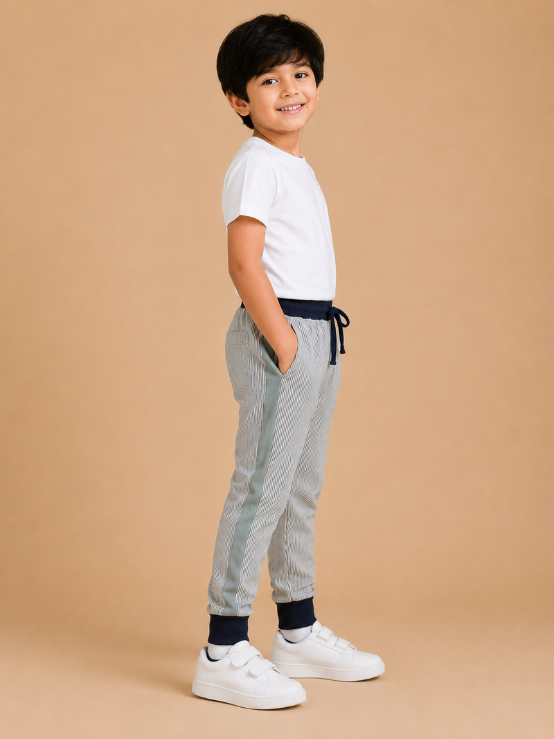 Kids Striped Jogger Pants – Grey & Navy