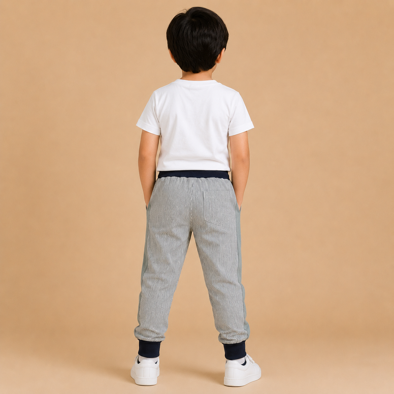 Kids Striped Jogger Pants – Grey & Navy
