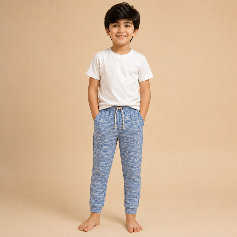 Kids Blue Melange Jogger Pants – Soft & Comfortable Casual Wear