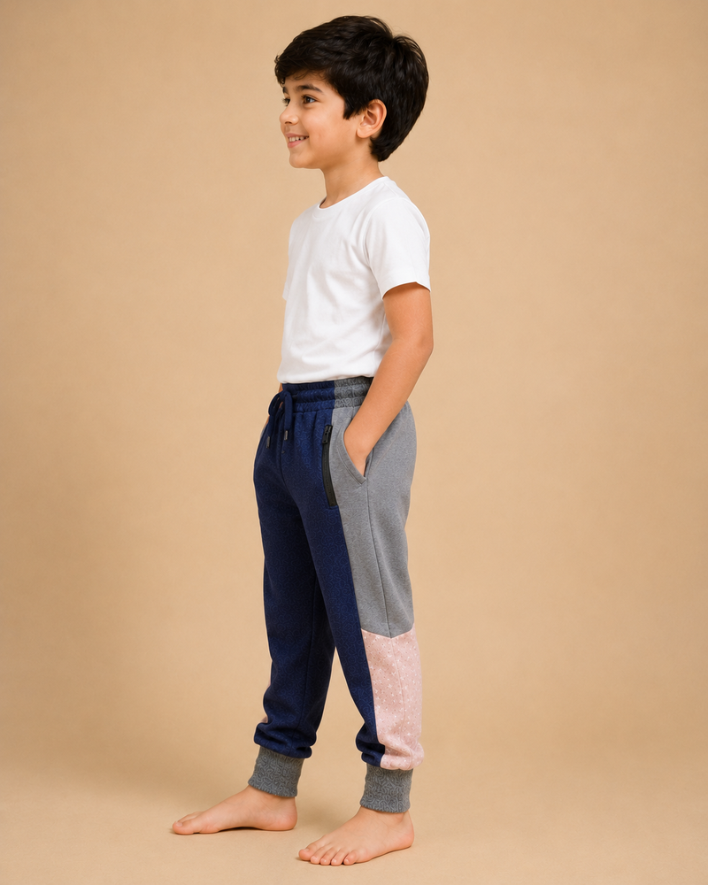 Kids Color Block Jogger Pants – Navy Blue & Grey