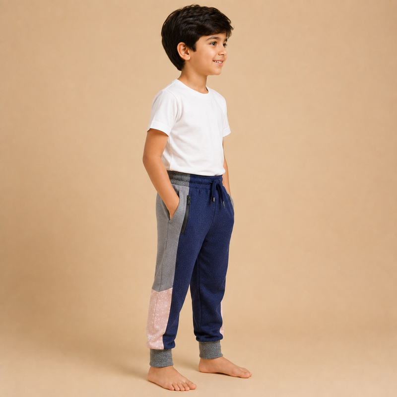 Kids Color Block Jogger Pants – Navy Blue & Grey