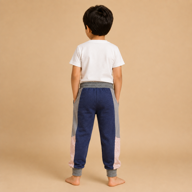 Kids Color Block Jogger Pants – Navy Blue & Grey