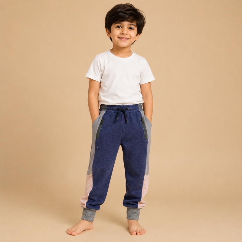 Kids Color Block Jogger Pants – Navy Blue & Grey