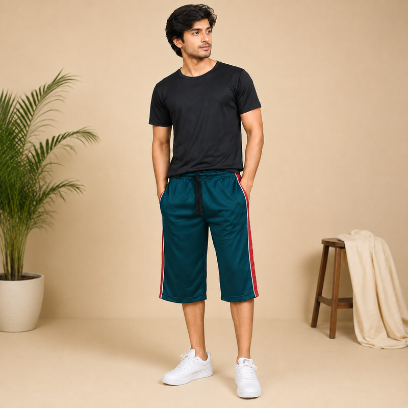Men’s Athletic Knee-Length Shorts with Contrast Side Stripes bn345