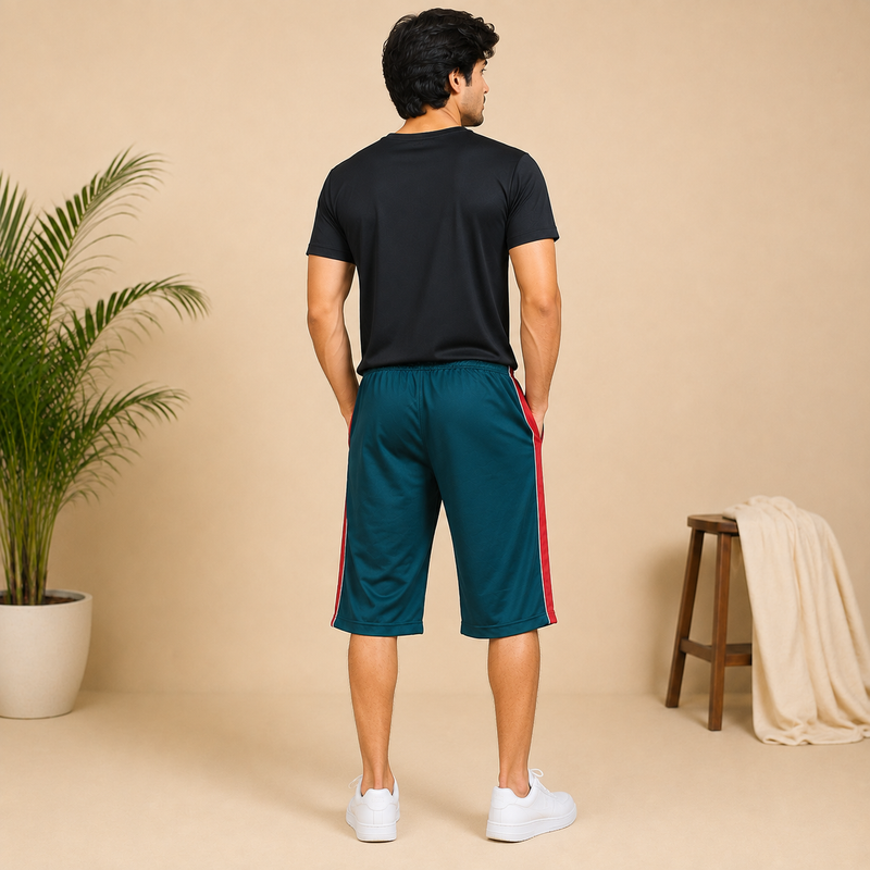 Men’s Athletic Knee-Length Shorts with Contrast Side Stripes na8