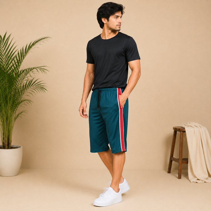 Men’s Athletic Knee-Length Shorts with Contrast Side Stripes na8