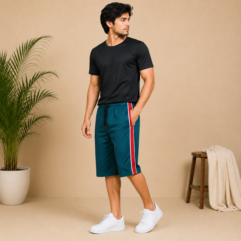 Men’s Athletic Knee-Length Shorts with Contrast Side Stripes bn345