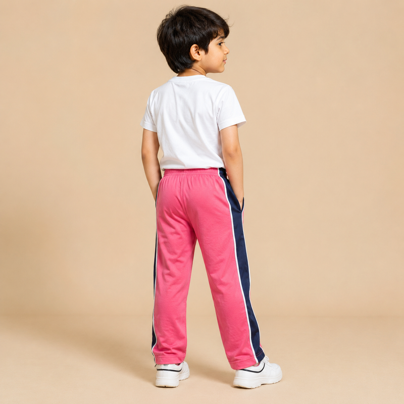 Kids Pink Track Pants with Navy Side Stripe TH10