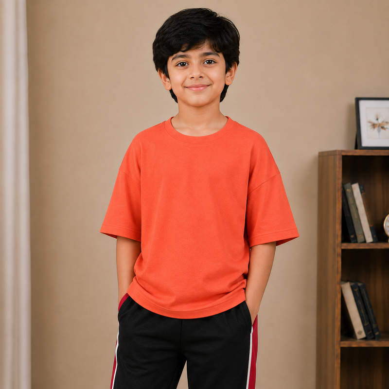 Kids Oversized Drop Shoulder T-Shirt – Coral Orange