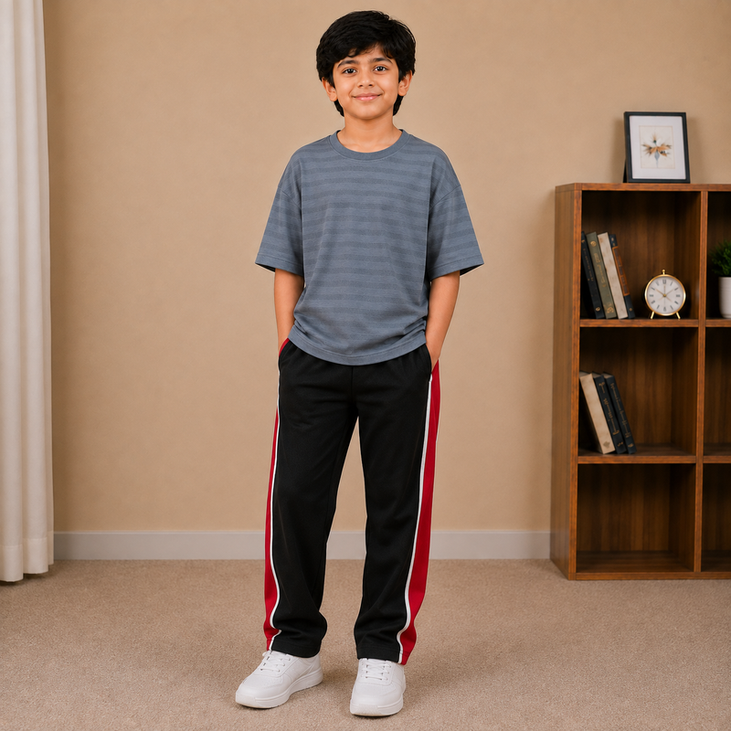 Kids Oversized Drop Shoulder Striped T-Shirt – Grey
