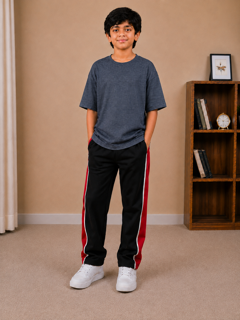 Kids Oversized Drop Shoulder Textured T-Shirt – Charcoal Grey