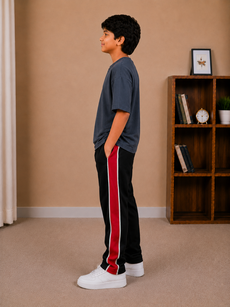 Kids Oversized Drop Shoulder Textured T-Shirt – Charcoal Grey