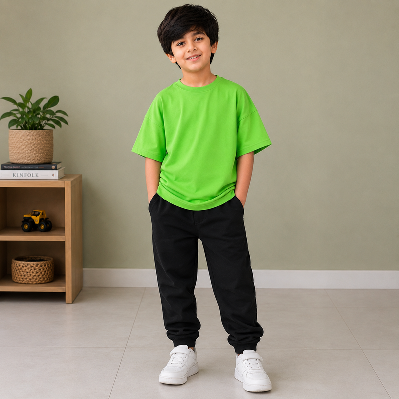 Kids Oversized Drop Shoulder T-Shirt – Bright Green