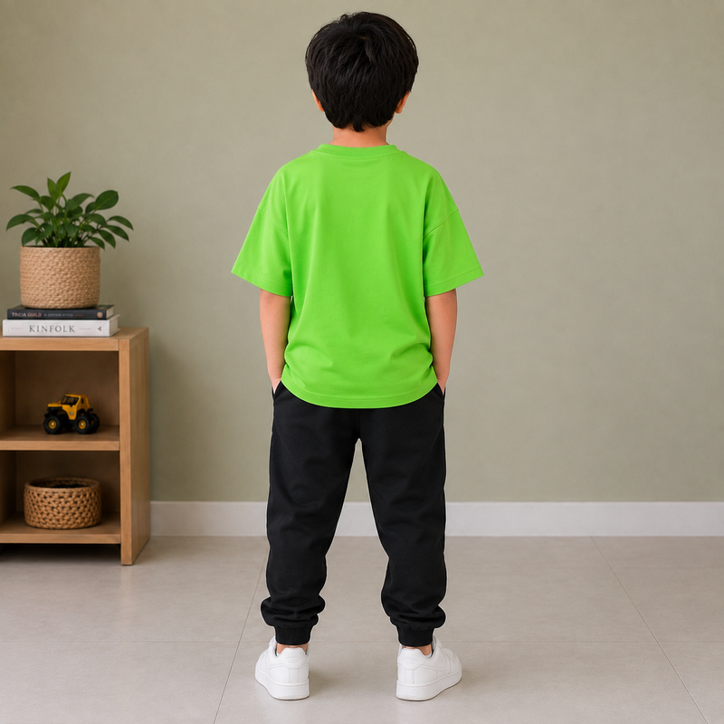 Kids Oversized Drop Shoulder T-Shirt – Bright Green