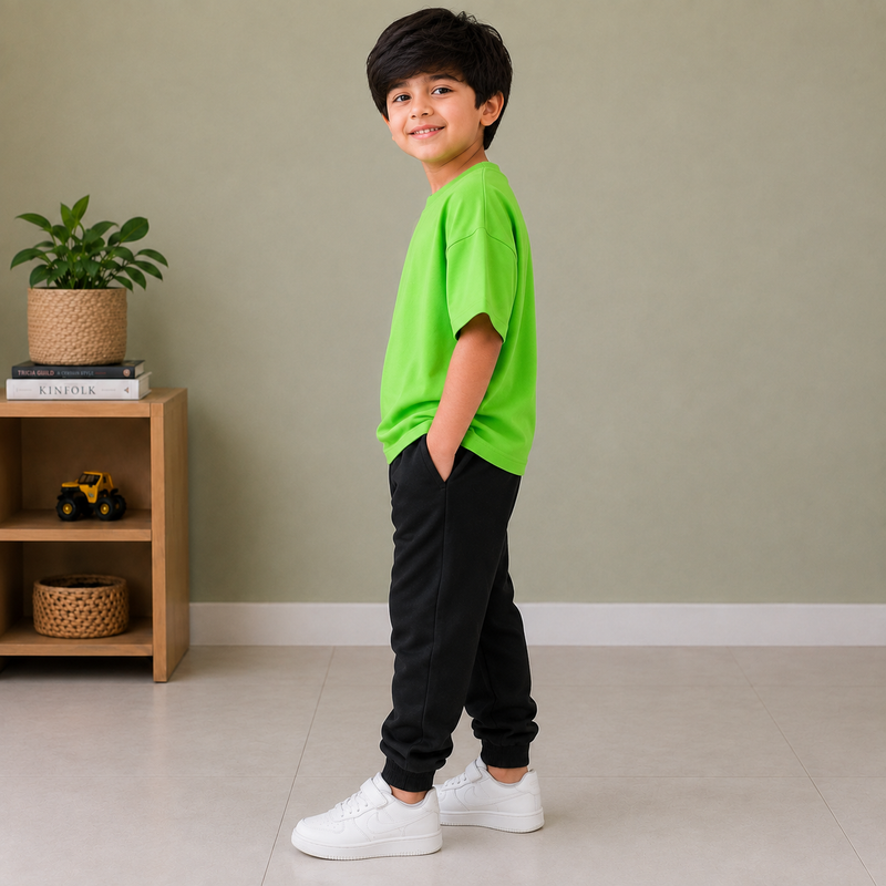 Kids Oversized Drop Shoulder T-Shirt – Bright Green