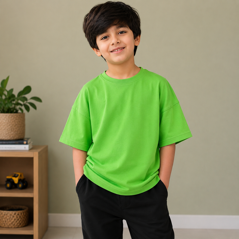 Kids Oversized Drop Shoulder T-Shirt – Bright Green