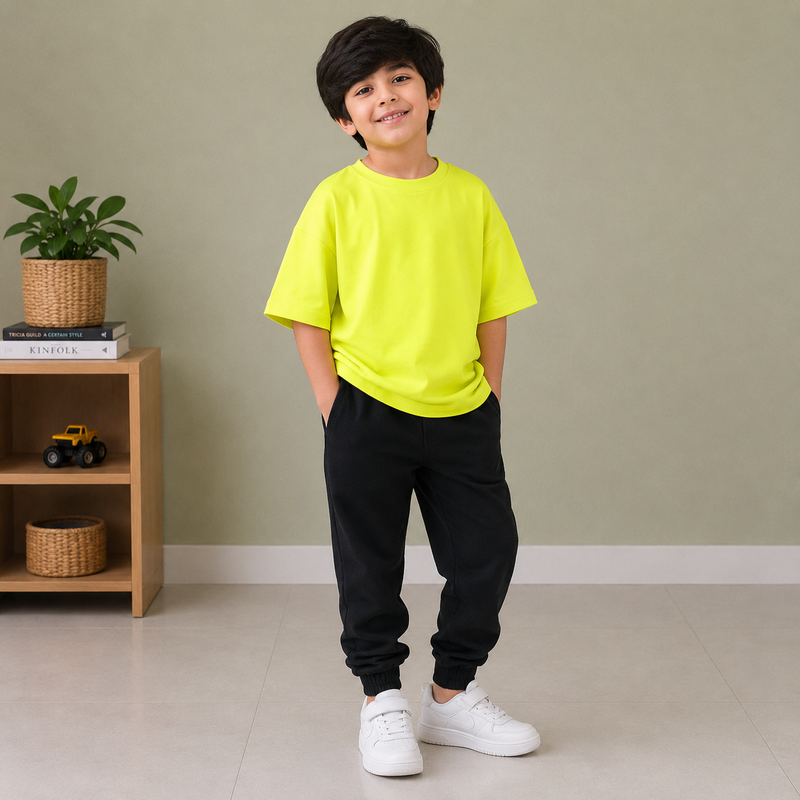 Kids Oversized Drop Shoulder T-Shirt – Neon Yellow hs12
