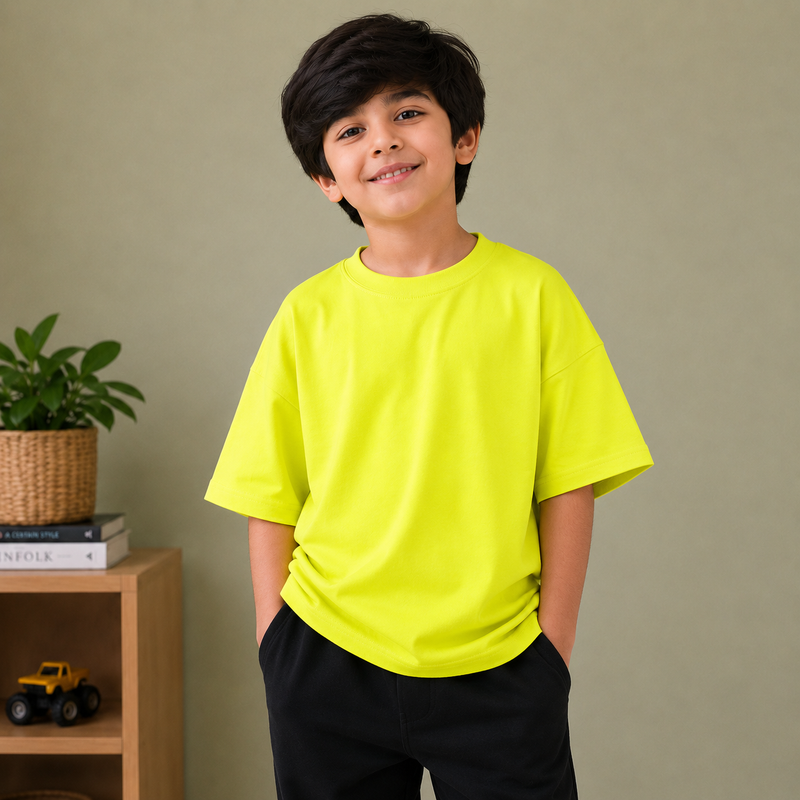 Kids Oversized Drop Shoulder T-Shirt – Neon Yellow hs12