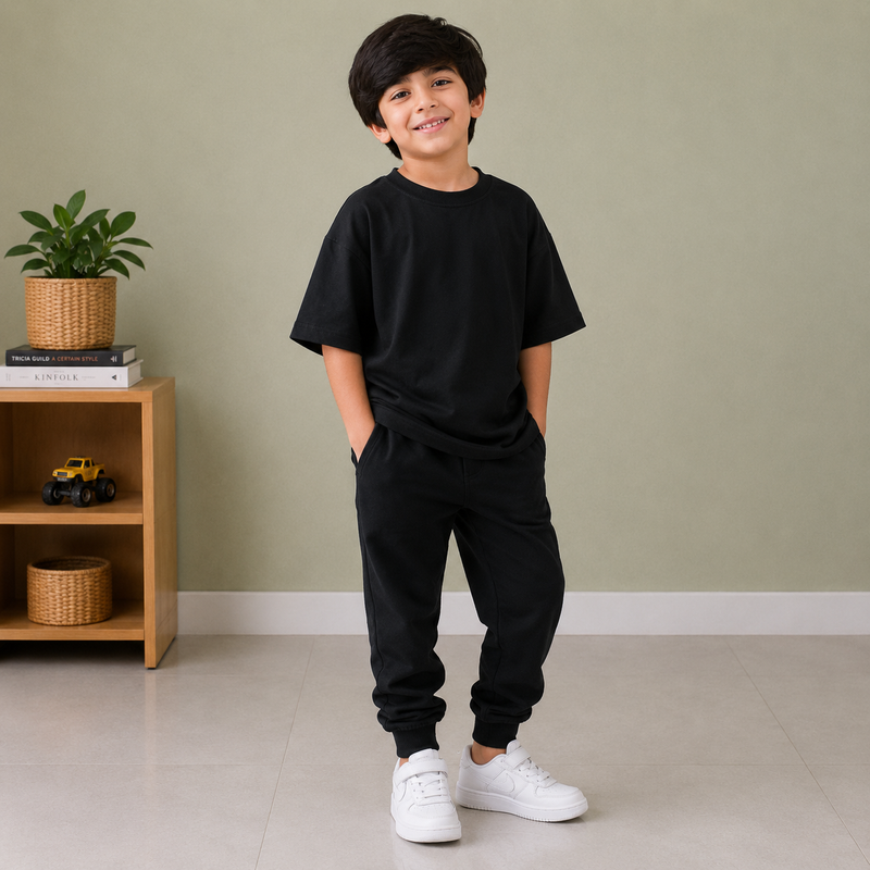 Kids Oversized Drop Shoulder T-Shirt – Black