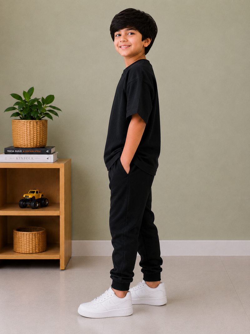 Kids Oversized Drop Shoulder T-Shirt – Black