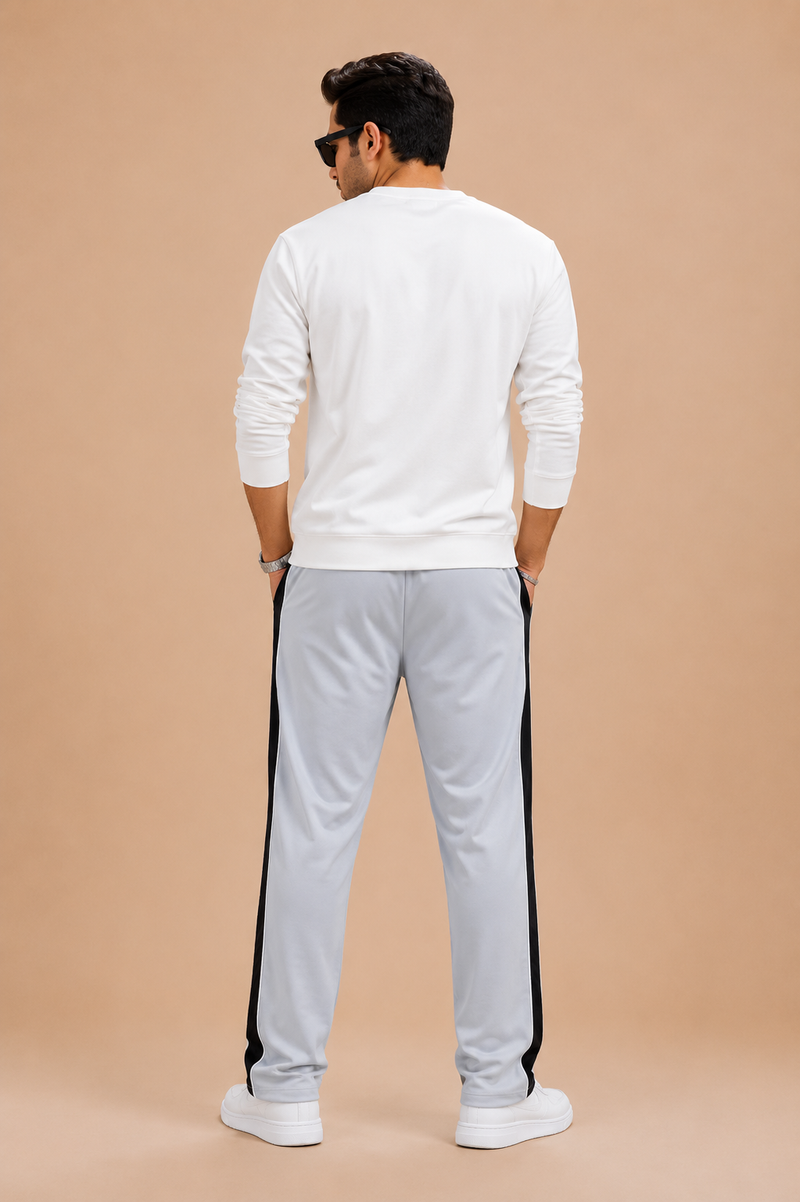 Stylish Regular Fit Summer Trouser For Men-Silver With Navy & White Stripers-A09