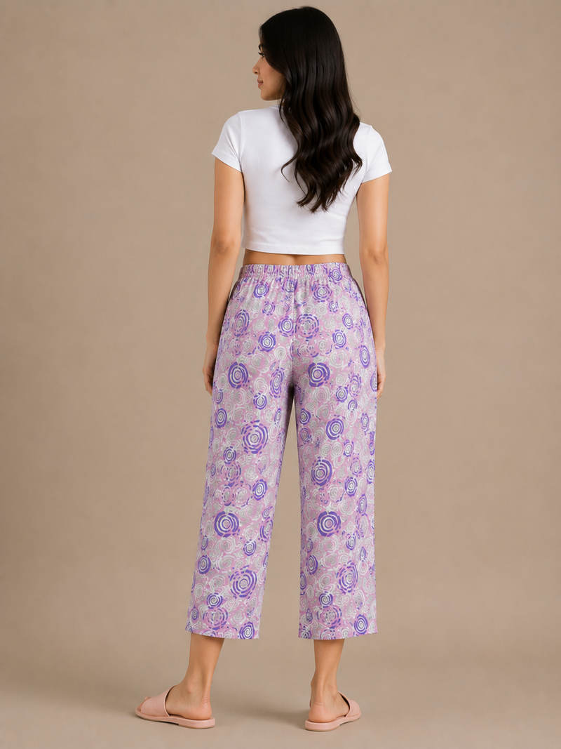 Women's Printed Cotton Palazzo Pants – Lavender Floral Lounge Trousers