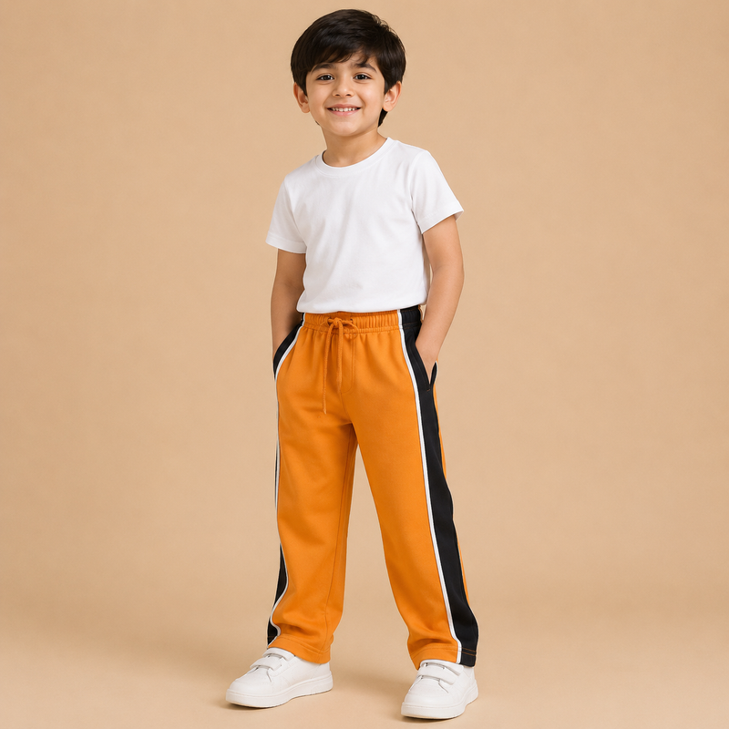 Premium Boys Trouser- Orange With Navy -T22