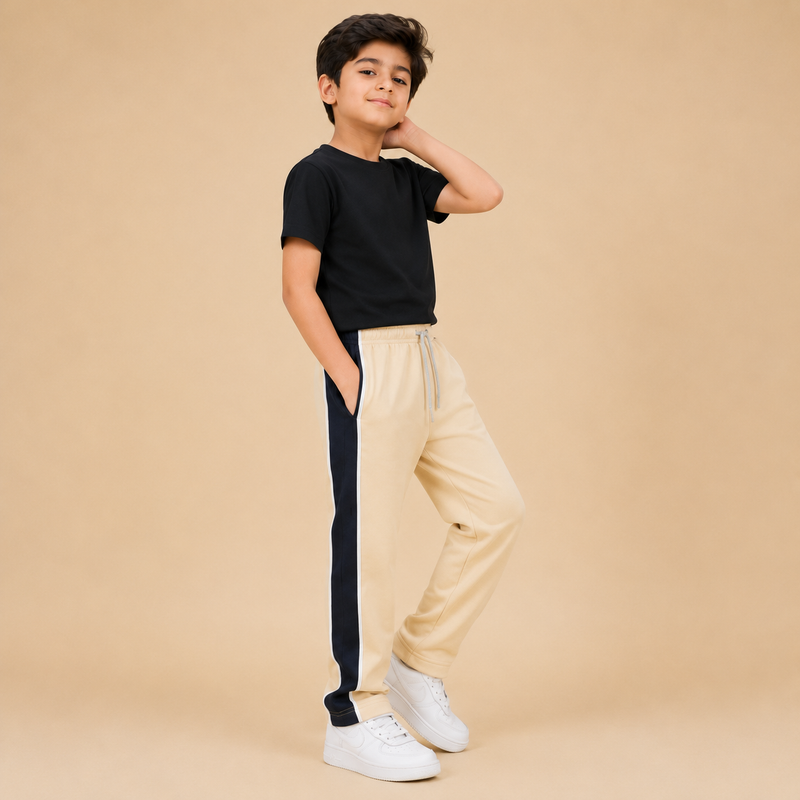 Premium Boys Trouser-  Off-White Cream With Navy -T32