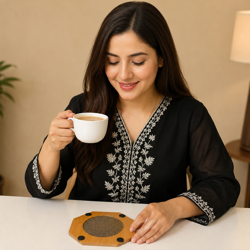 Title: Premium Bamboo Heat Pad Coaster – Heat Resistant Wooden Trivet for Hot Pots & Cups