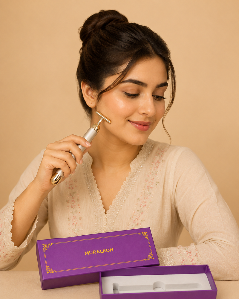MURALKON 24K Gold T-Bar Face Massager – Premium Facial Beauty Tool