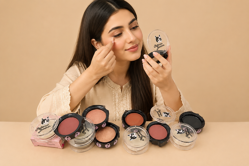 Rebecca Bonbon Face Blush & Highlighter Makeup Compact – Smooth, Long-Lasting Glow