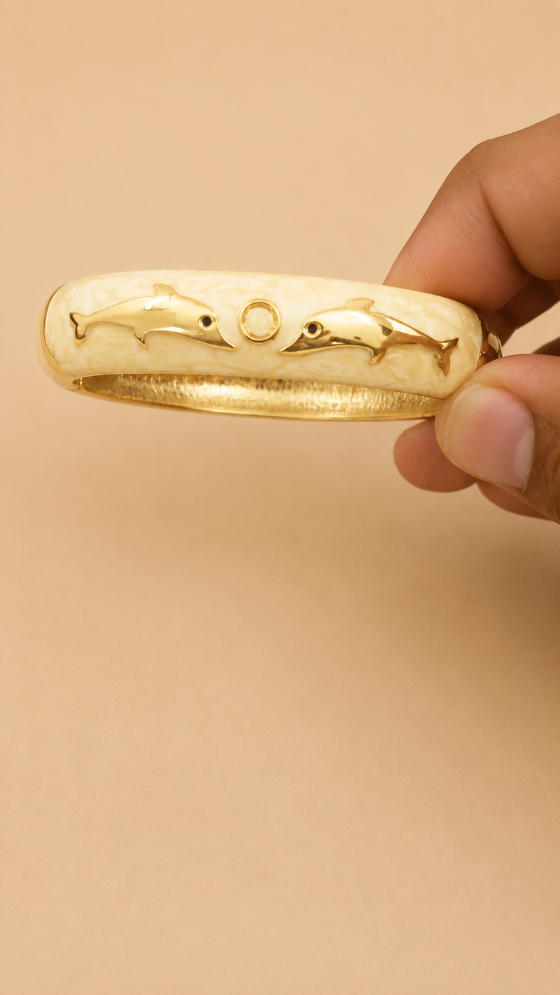 Elegant Gold-Tone Dolphin Design Hinged Bangle Bracelet for Women