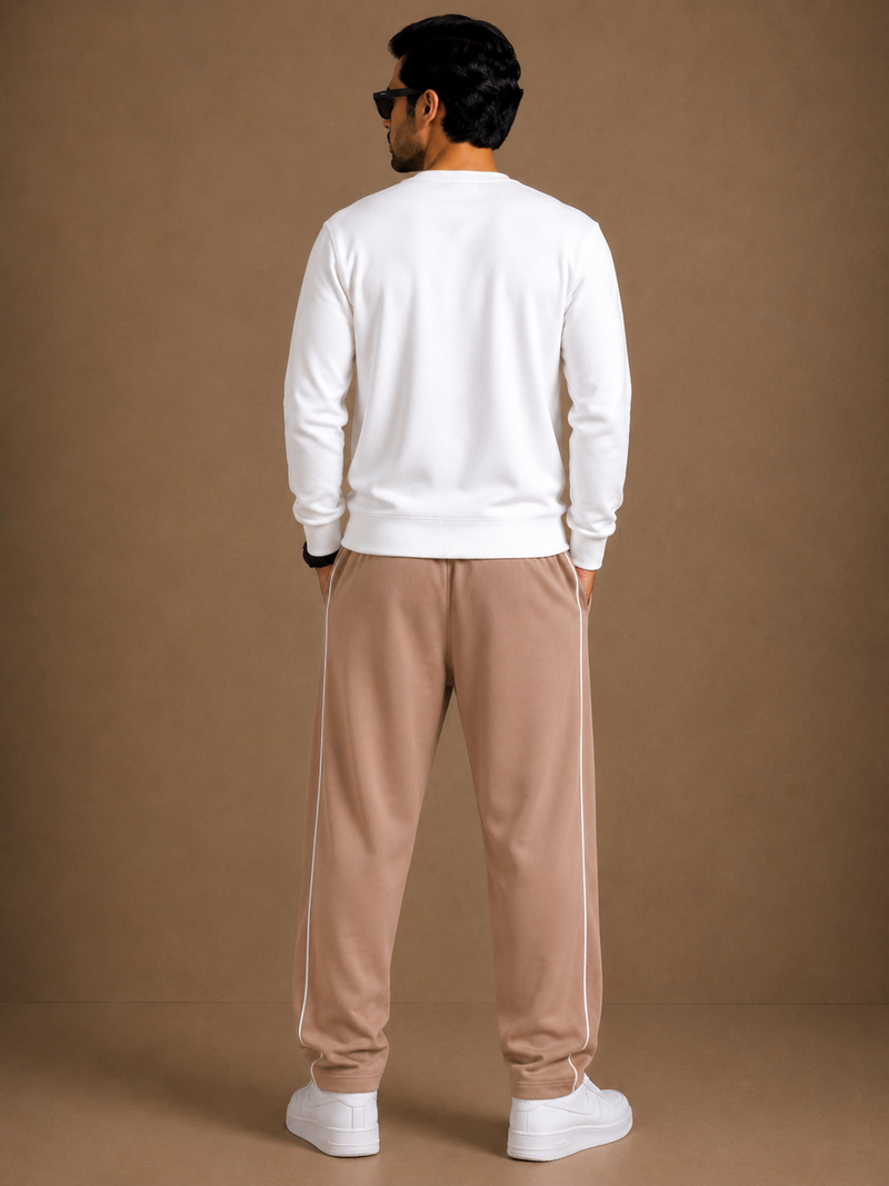Stylish Regular Fit Both Season Trouser For Men Light Taupe with white stripes tr7