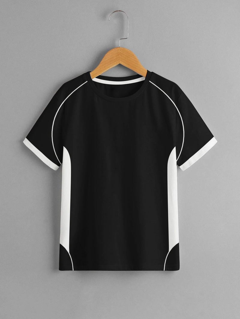 Cloke Active Wear Crew Neck T-Shirt For Kids-Black & White-BR13604