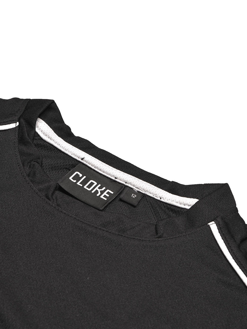 Cloke Active Wear Crew Neck T-Shirt For Kids-Black & White-BR13604