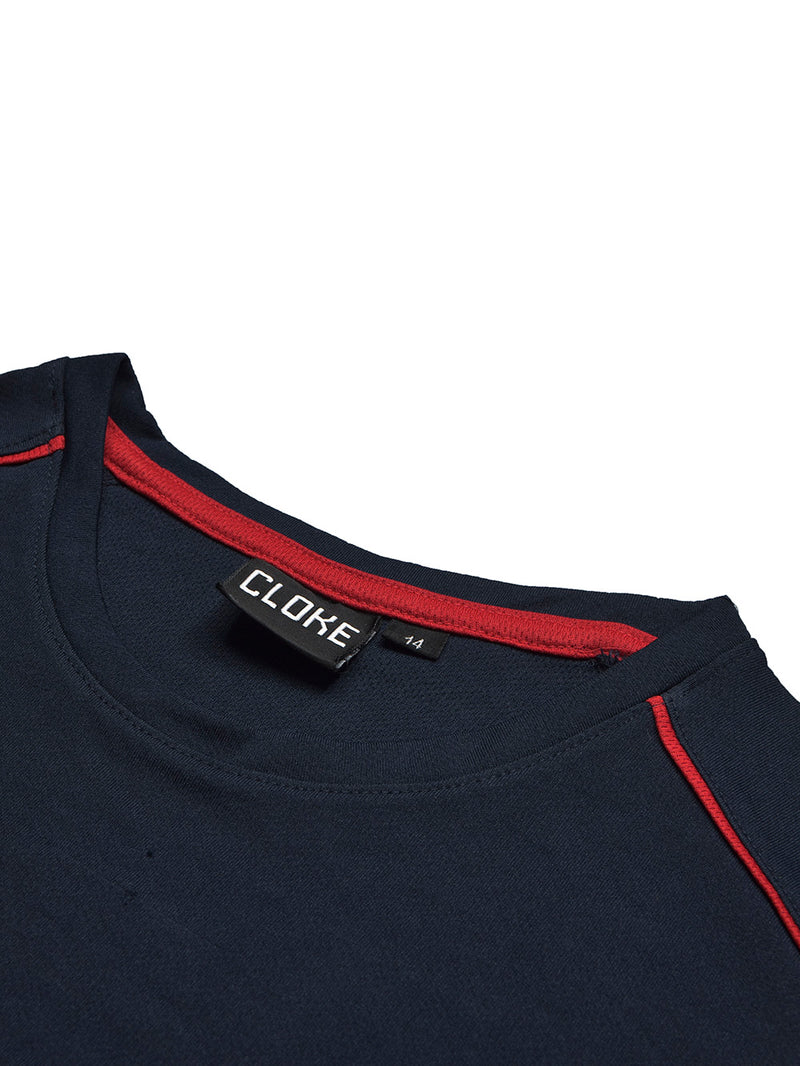 Cloke Active Wear Crew Neck T-Shirt For Kids-Navy & Red-BR13605