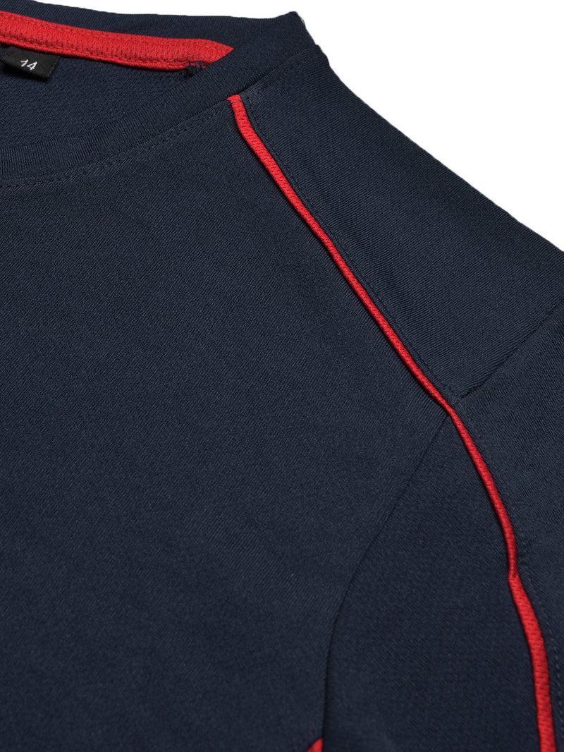 Cloke Active Wear Crew Neck T-Shirt For Kids-Navy & Red-BR13605